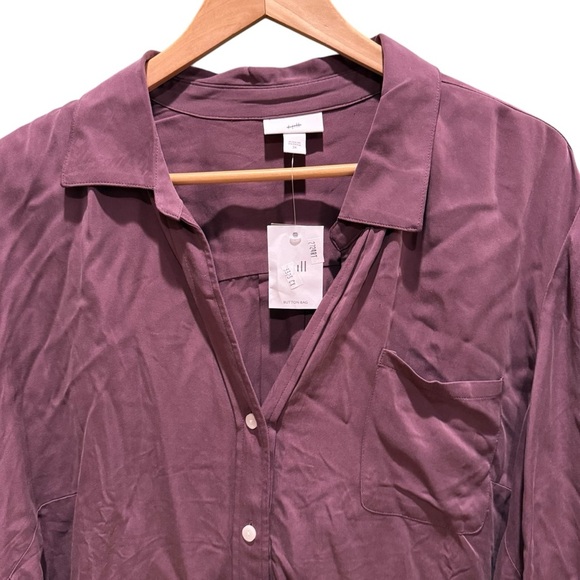 J. Jill Womens Dried Plum Bell Sleeve Button Up Tunic Timeless Minimalist 2X - Picture 3 of 8